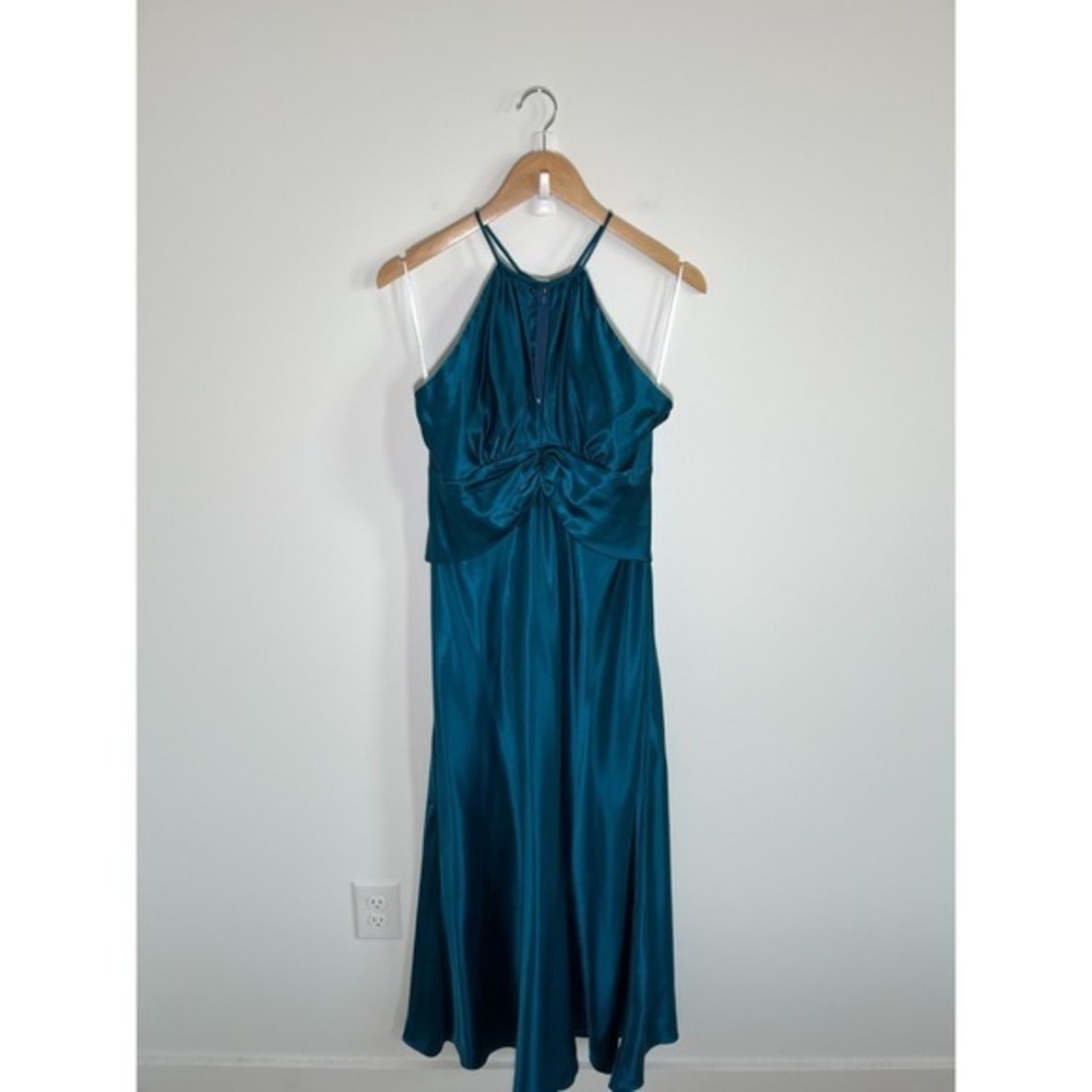 Formal Wedding Guest Mother Of The Bride Maxi Satin Womens‎ Dress Blue NO SIZE